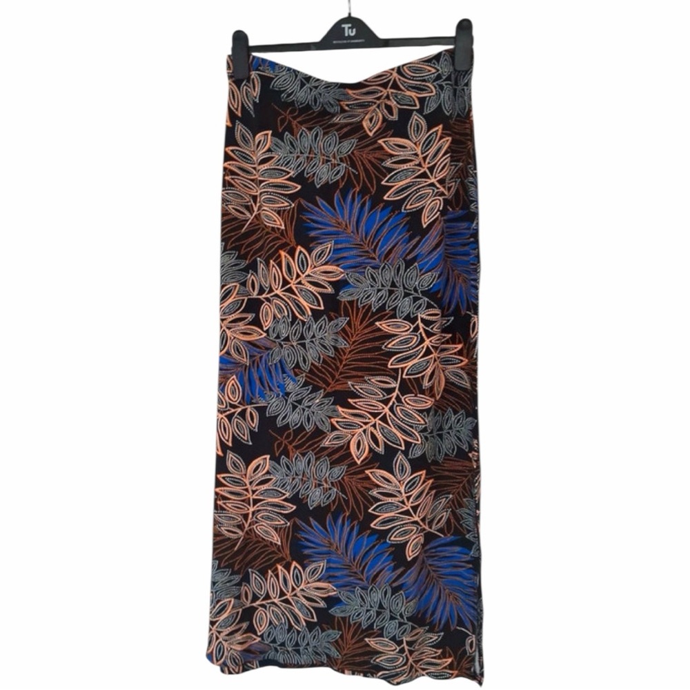 Matalan Papaya Multicoloured Leaf Design Maxi Skirt 16 Fits to Size Large/XLarge
